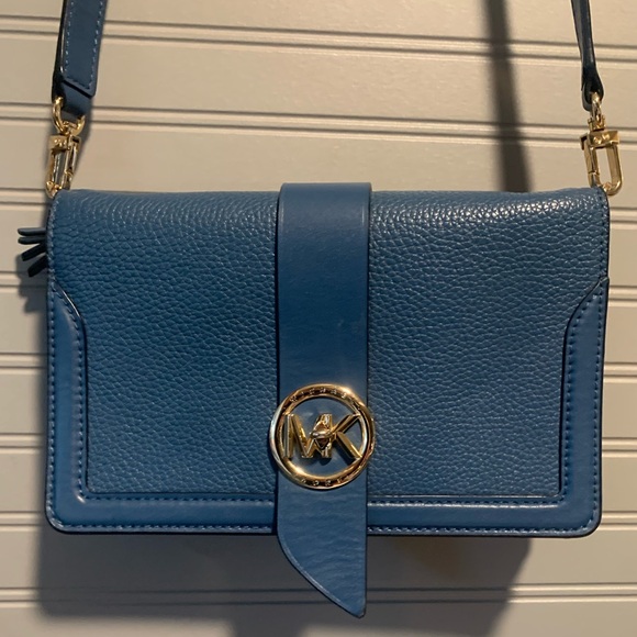 NWT MICHAEL KORS Triple Gusset Chambray Leather Crossbody Bag  dust bag - Picture 5 of 15